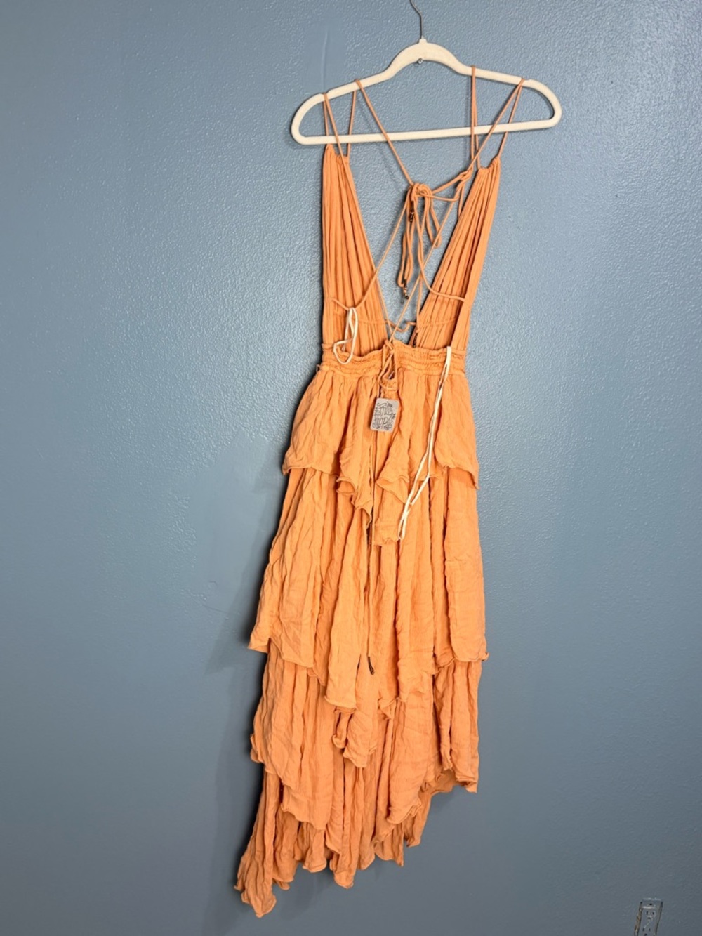 SOLD Free People Drop Dead Beauty Maxi Dress Peach Tiered Halter Maxi Dress - Picture 3 of 4